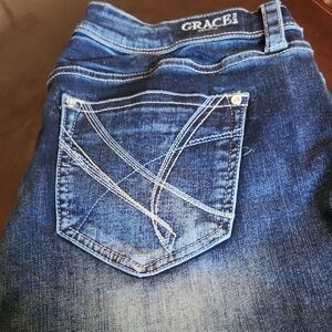 Grace Blue Jeans with Distinctive Stitching and Faded Wash